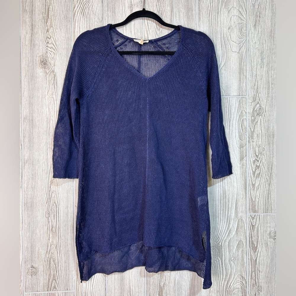 Eileen Fisher Organic Linen Longline Loose Knit 3/4 Sleeve Loose Fit Sweater XS